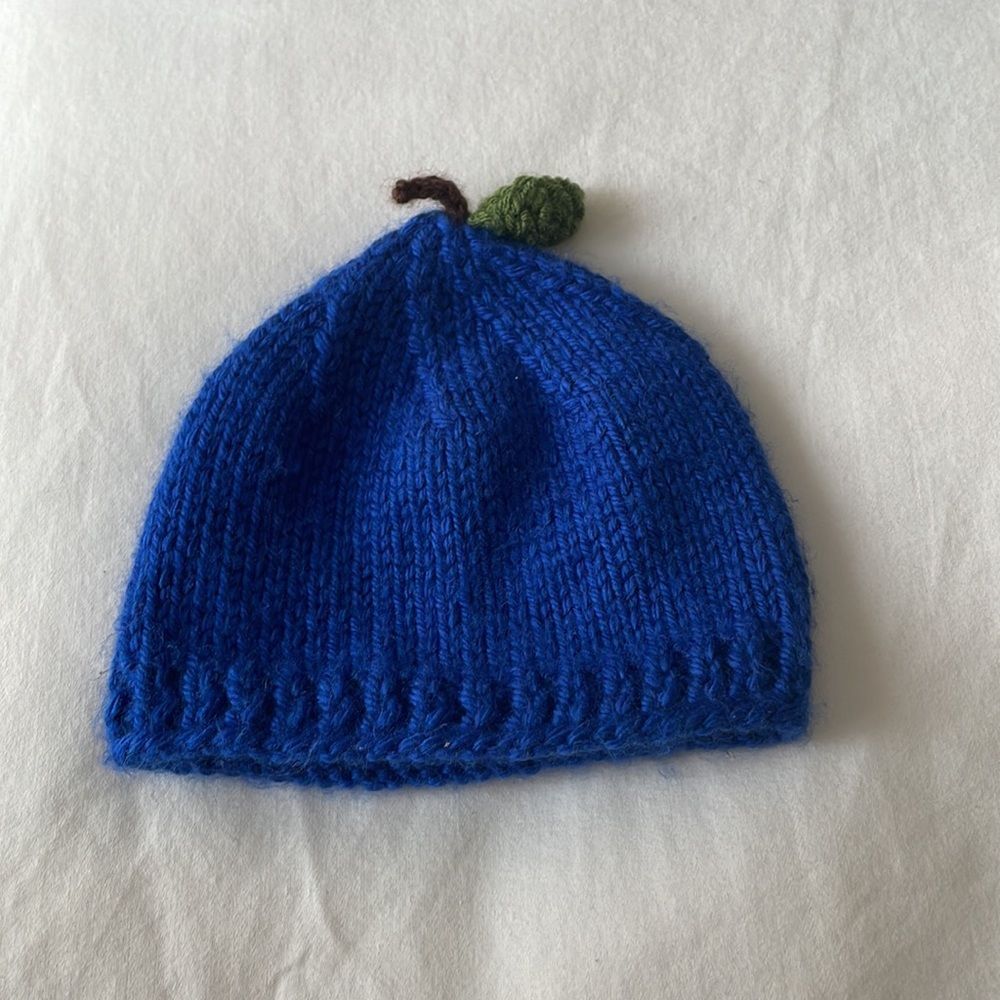 Baby hand knitted winter baby hat blueberry design